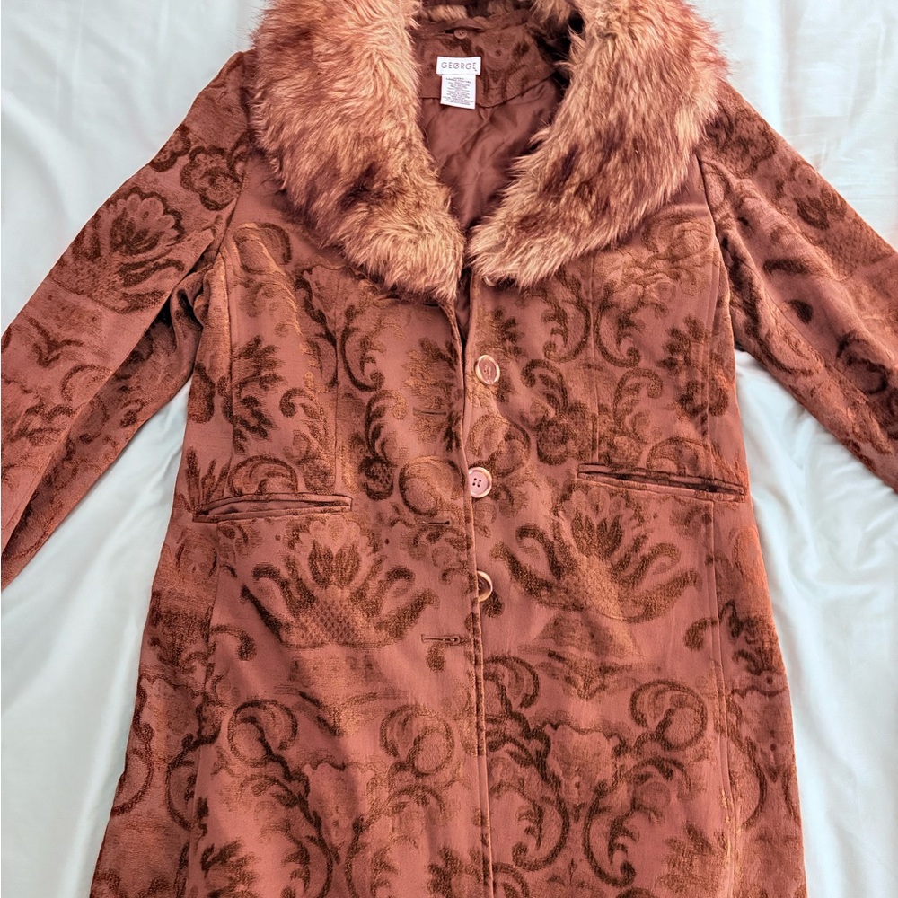 Brown Faux Fur Collar Coat